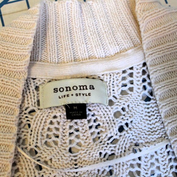 Sonoma Life Style Open Crochet Lace Cotton Blend Ivory Cardigan, Medium - Picture 7 of 8